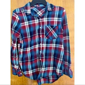Red, White, and Blue Plaid Button Down Flannel